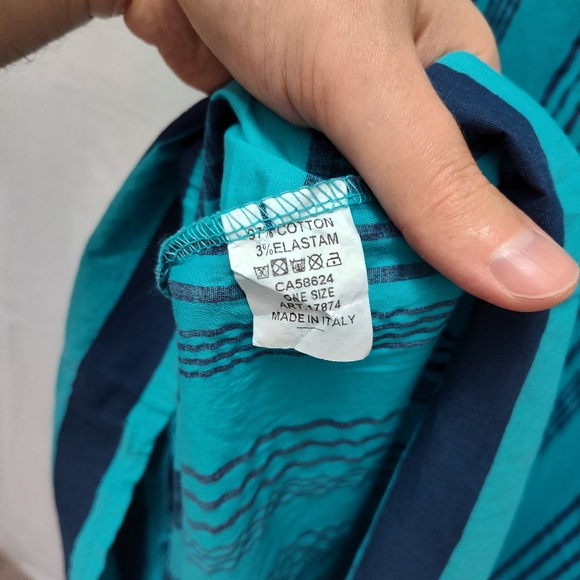 NEW Beyond Capri striped print dress asymmetric midi lagenlook turquoise resort - Picture 7 of 12